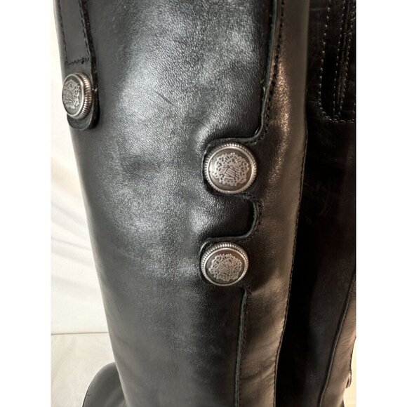 Arturo Chiang Black Riding Boots Leather Silver Button Embellished Pull On 7.5 - Picture 4 of 14